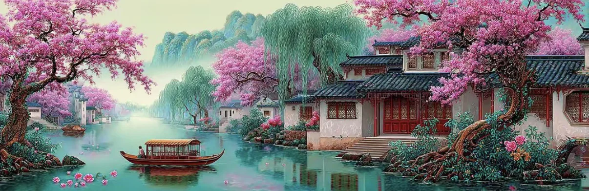 

9CT 11CT Jiangnan Water Town Pre-Printed Cross Stitch DIY Embroidery Set Handicraft Floss Needle Crafts