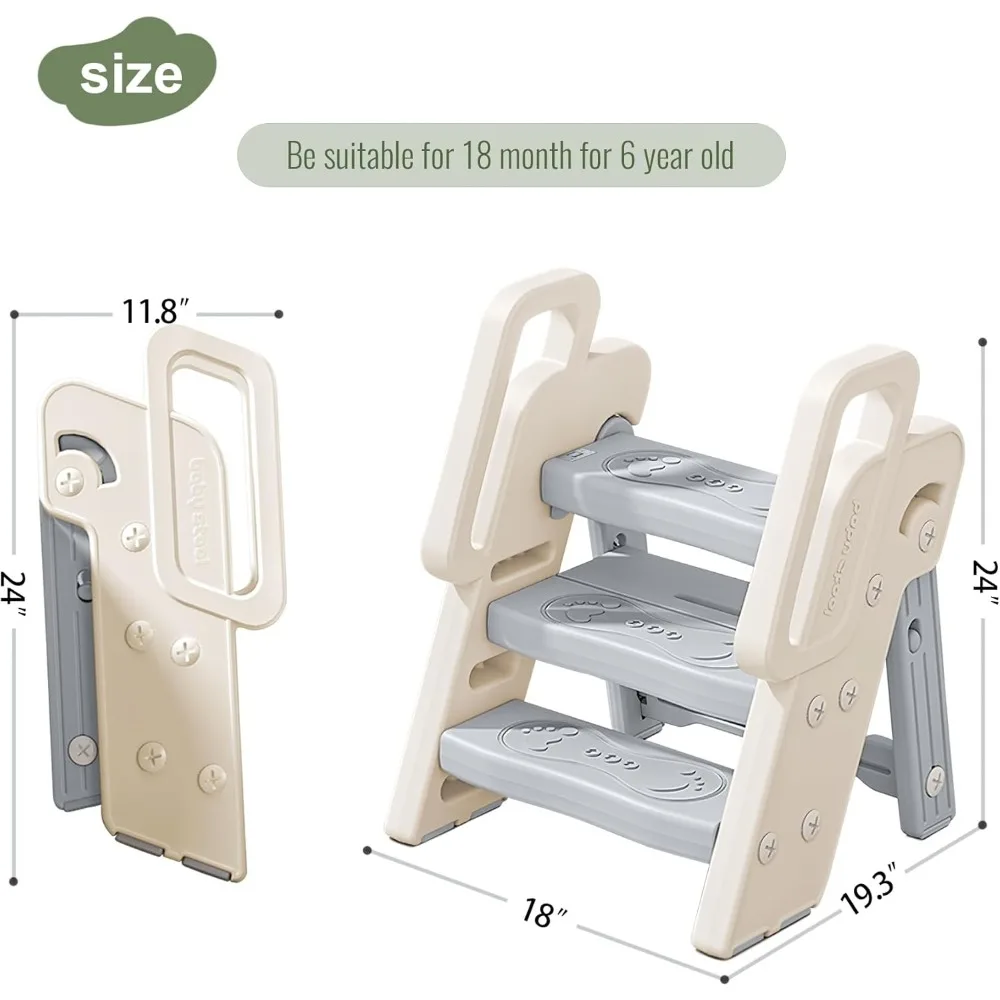 Taburete plegable para niños pequeños, con mango de seguridad mejorado, escalera antideslizante, taburete de mostrador para niños pequeños, utilizado para lavabo de baño