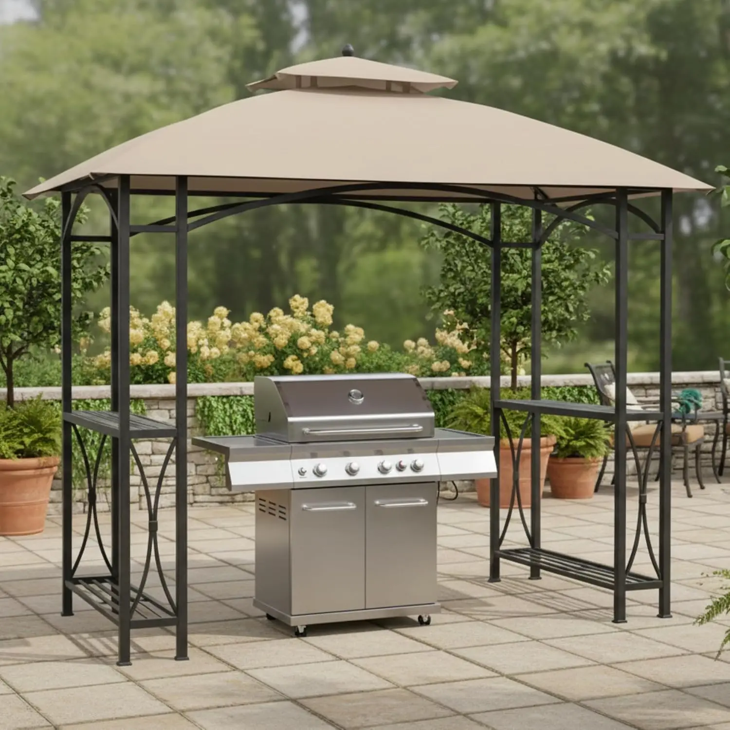 Reinforced RipLock 350 Replacement Canopy Top Cover for Sheridan 8' x 5' Grill Gazebo L-GG040PST LGC040PST-A Beige, Customized