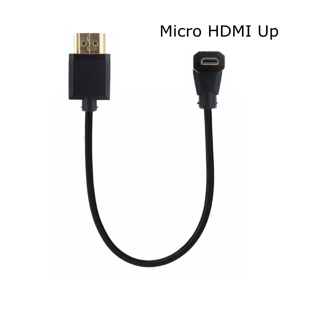 15CM Super cienki w dół lewego prawego kątowy Micro HDMI-kompatybilny do HDMI-2.0 męskiego HDTV cienkiego przenośnego krótki kabel lustrzanka 4K HD