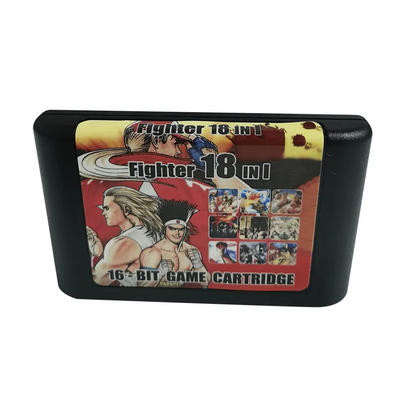 Tarjeta de cartucho para Sega Genesis Fighter Games Series 18 en 1 MD 2, para consola de juegos Sega Mega Drive Retro clásica de 16 bits