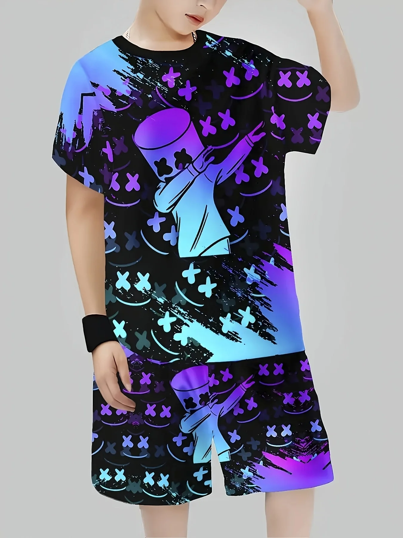 Fashionable 3D Printed Casual Short Sleeved T-shirt Set, Outdoor Sports Shorts Set, Suitable for Outdoor Activities