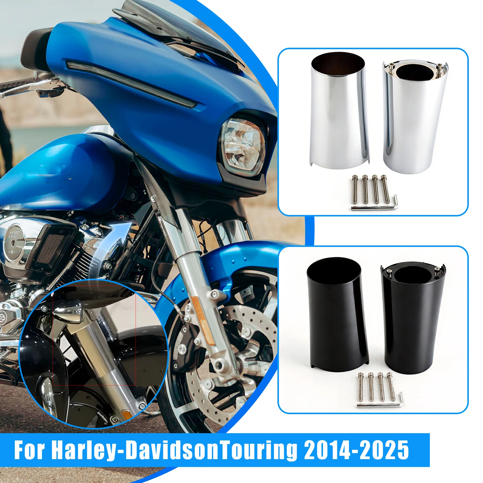 

Motorcycle Front Fork Boot Slider Covers Accessorie For Harley Touring Electra Glide Road Glide Street Glide Tri Glide 2014-2023