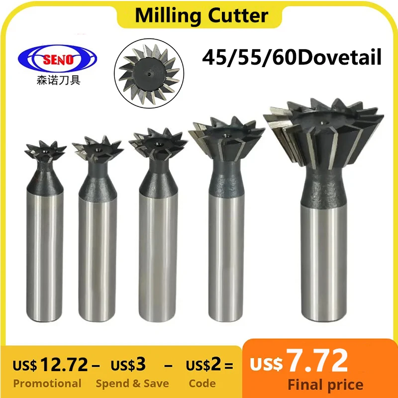 

SENO Dovetail Milling Cutter 45/55/60 Degrees CNC Router Bit Straight Shank HSS End Mill 10mm 16mm 18mm 20mm 30mm 40mm 50mm 60mm