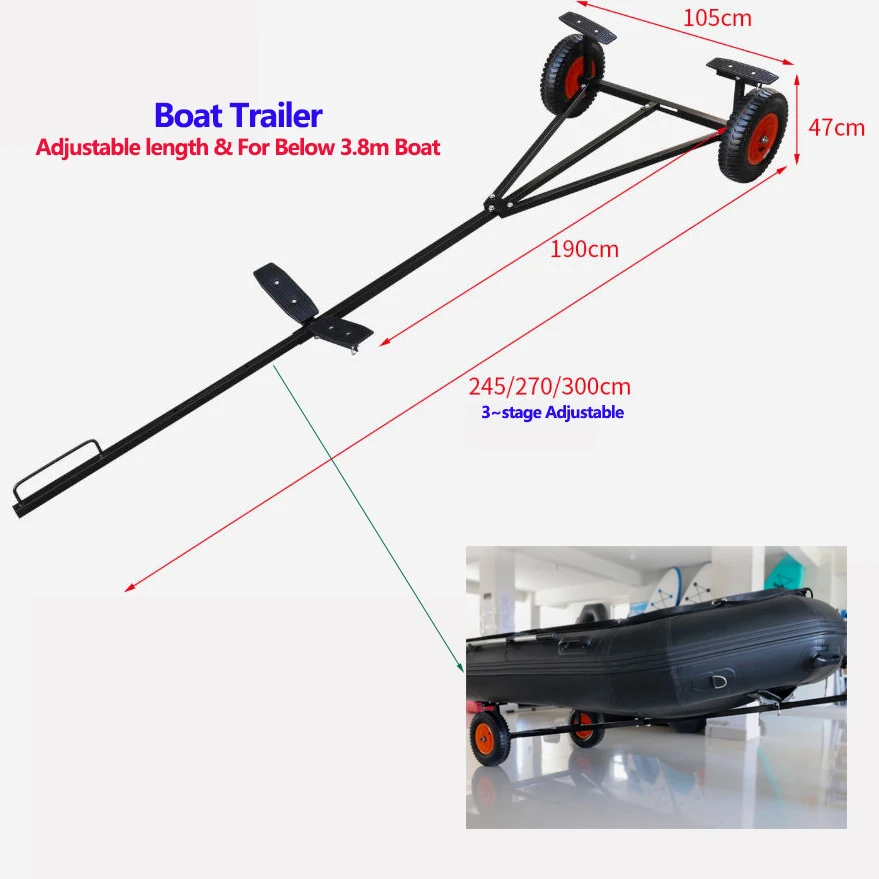

New Portable Boat Trailer Easy Frame Load Capacity 190kg Trailer for Inflatable Rubber Dinghy Assault Boat Fishing Boat Tractor