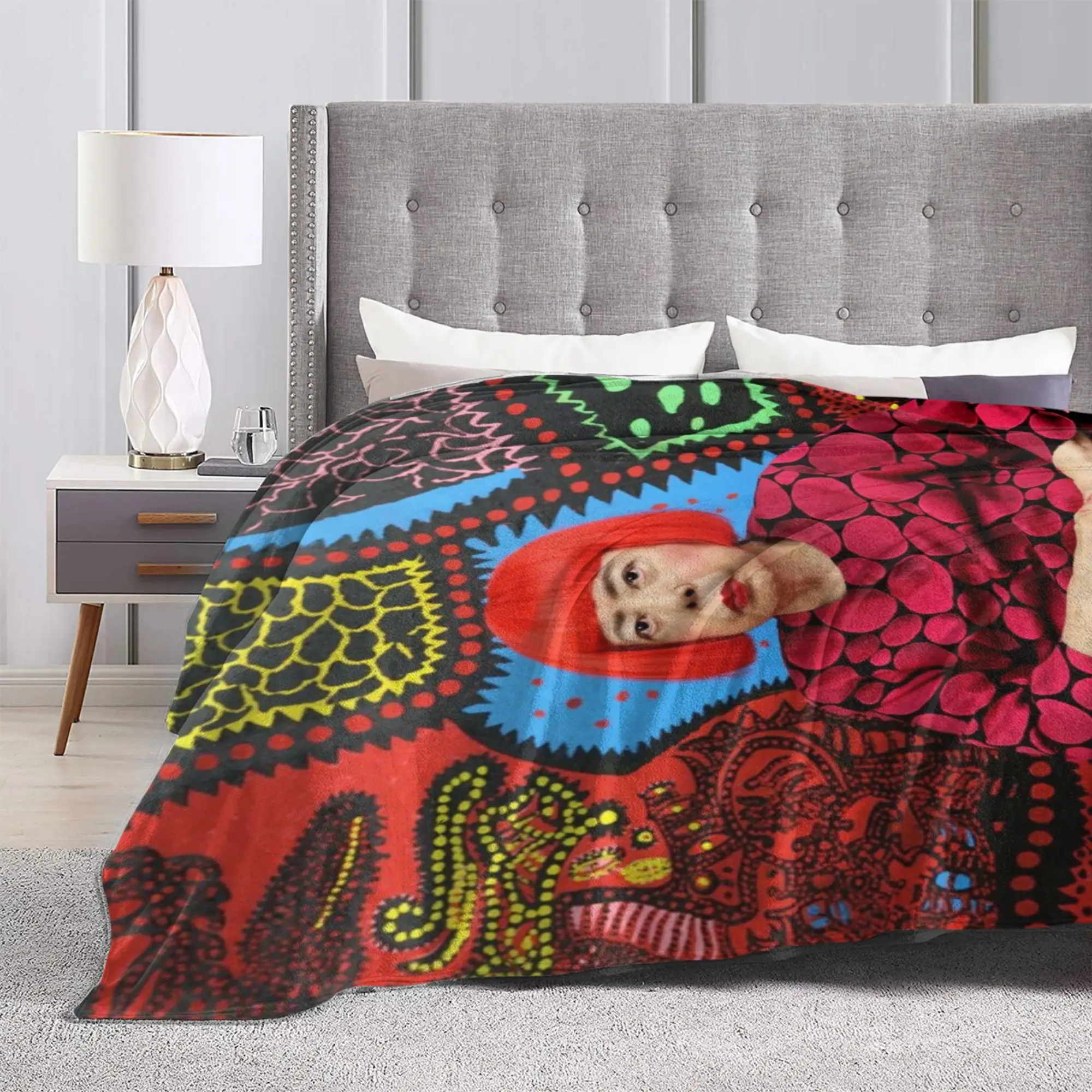 Yayoi Kusama Aesthetic Knitted Blanket Flannel Polka Pop Lightweight Thin Throw Blanket for Outdoor Travel Bed Rug