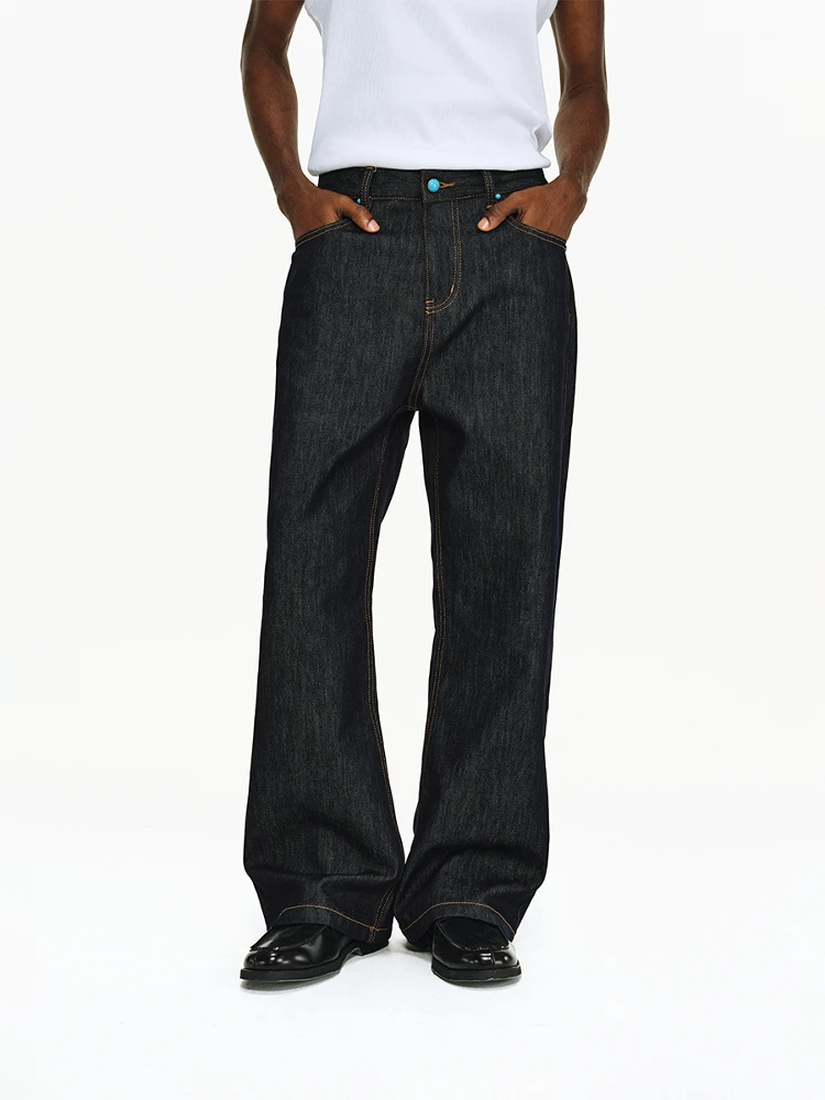 Calças Jeans ATRY Turquesa e Preta Original, Corte Reto, Unissex, Primavera Verão, Nova Tendência Americana, Versátil, Perna ...