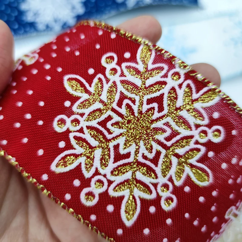 10 Yards Snowflake Printed Christmas Ribbons Fabric Print Wired Edge DIY XMAS Gift Wrapping Ribbon Wreath Bow Craft 2025