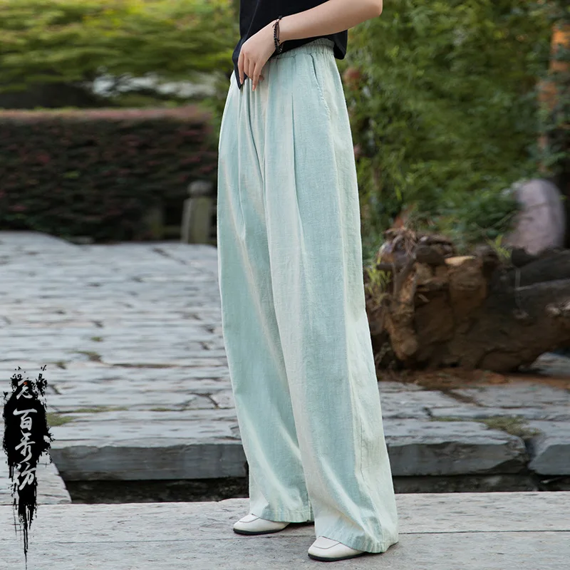 

Cotton and linen women's clothing new ramie cotton sand wash literary and thin elastic waist pinch fold straight pants fashionab