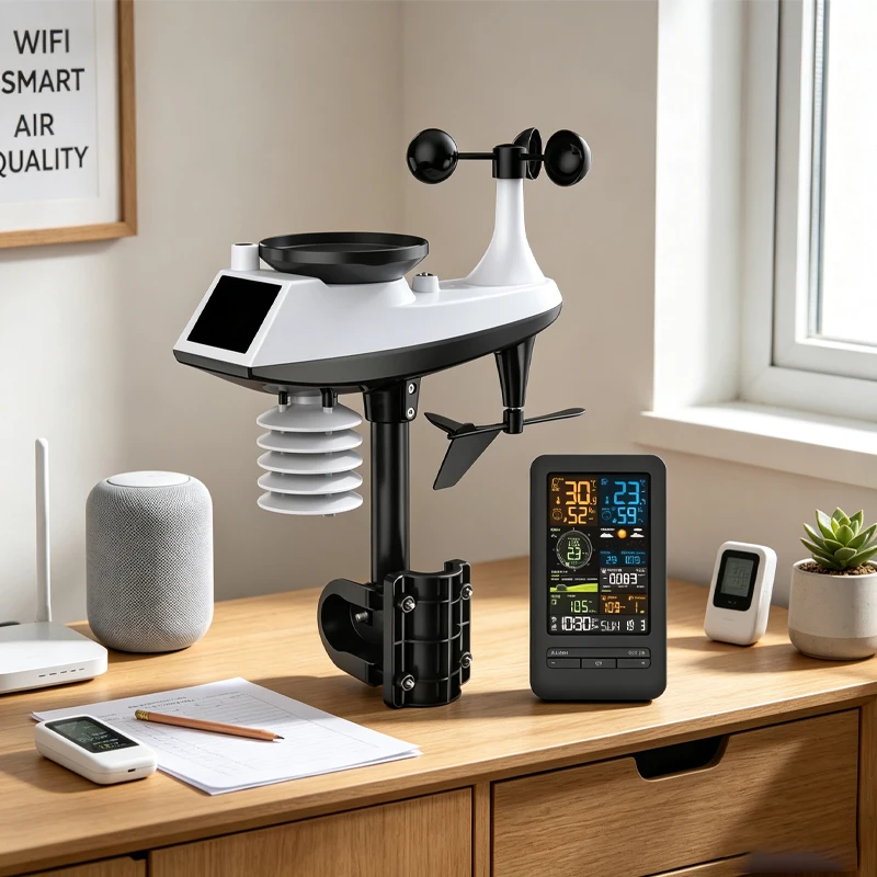 WiFi Smart Home Digital Thermometer Weather Station with Sensor Temperature Humidity Date Light Index Air Quality Monitor