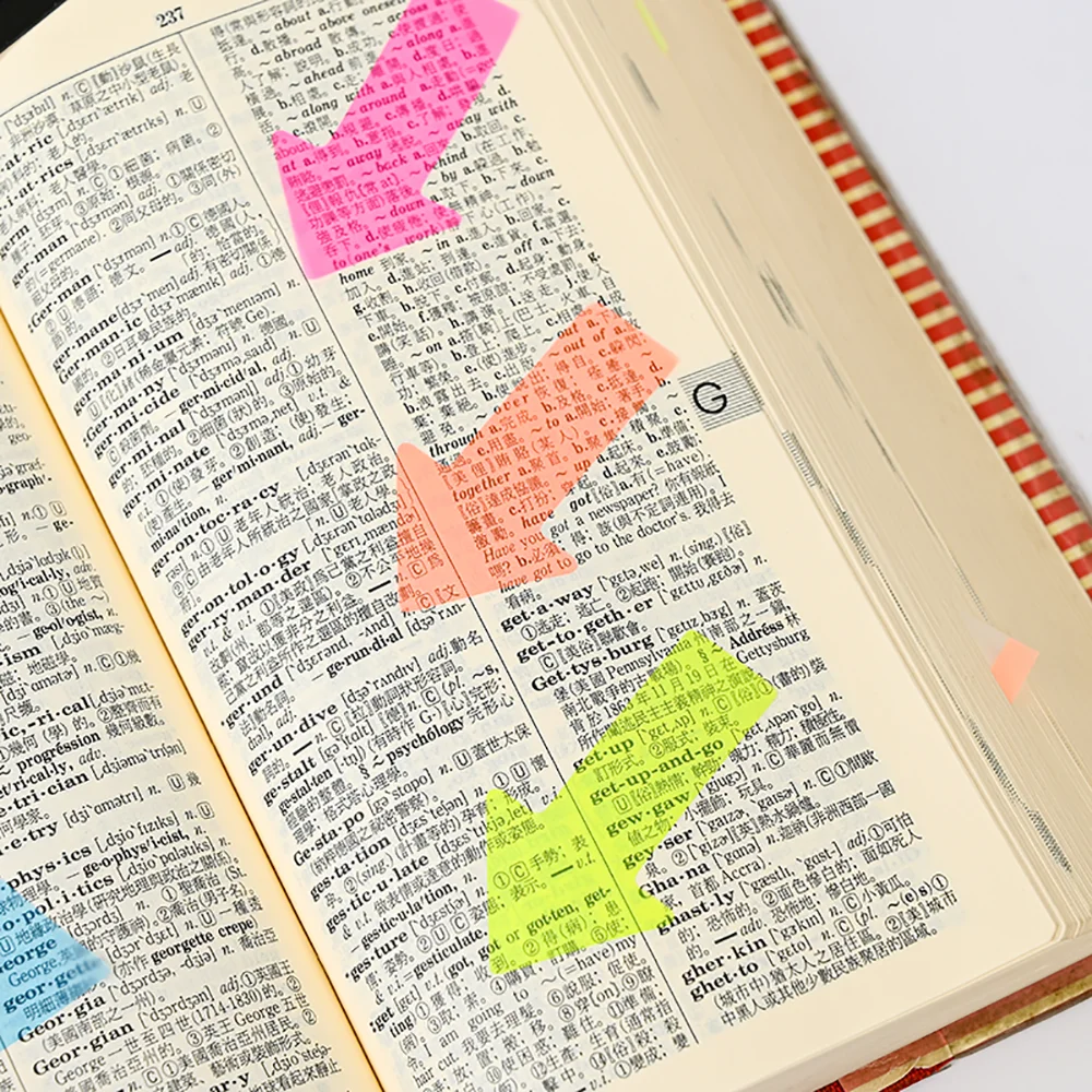 화살표 네온 인덱스 탭 셀프 접착 메모지 페이지 표시용 방수 작성 가능 메모 스티커 학교 노트북용