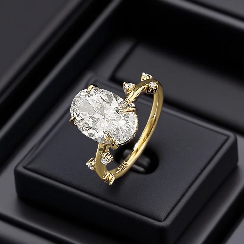 14K Gold Elegant 4Ct Lab Diamond Ring 925 Sterling Silver Party Wedding Band Rings for Women Bridal Engagement Jewelry Gift