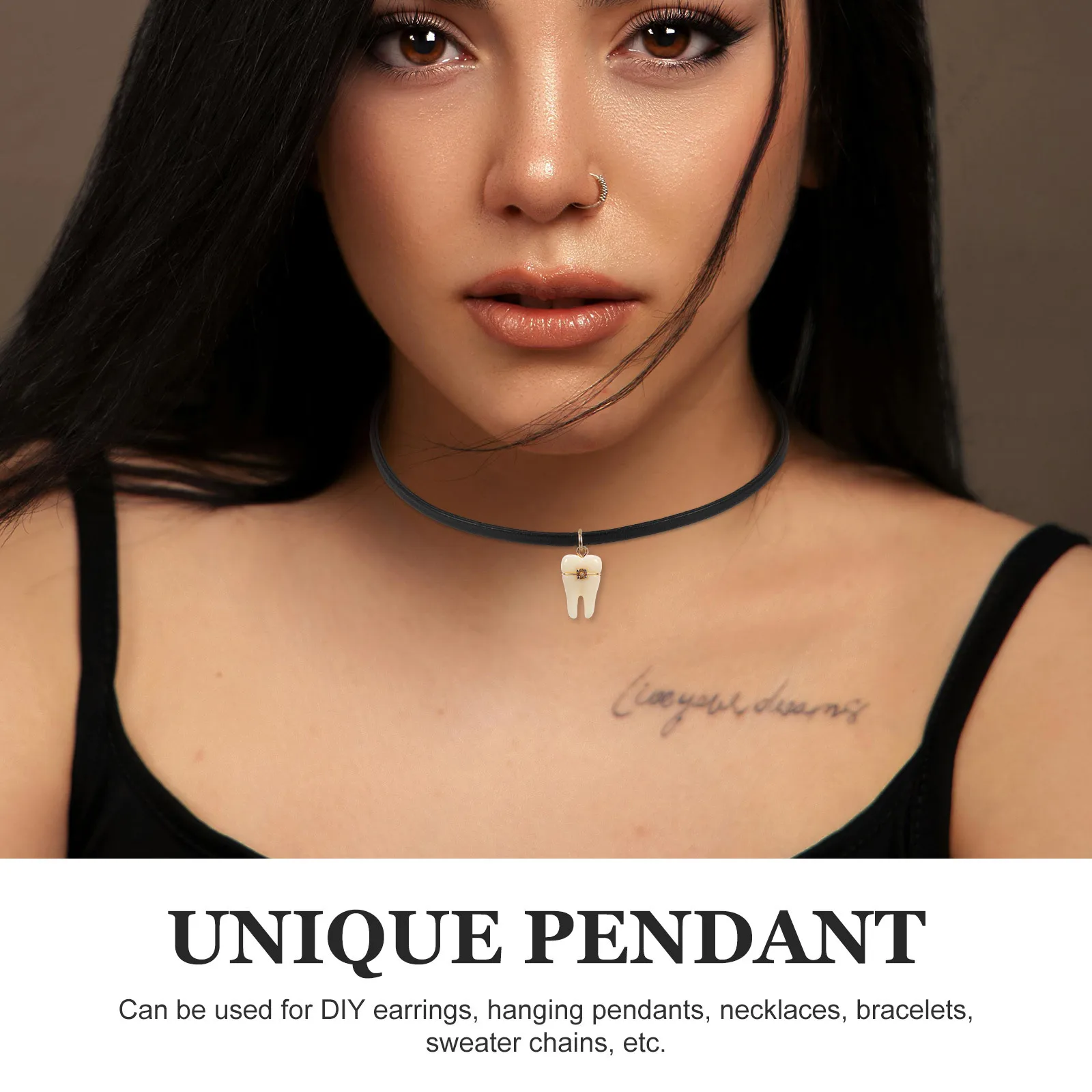 5 قطع من إكسسوارات مجوهرات الأسنان - قلادة أسنان واقعية مع دعامات من الراتنج لقلادة وسوار وأقراط يدوية #5