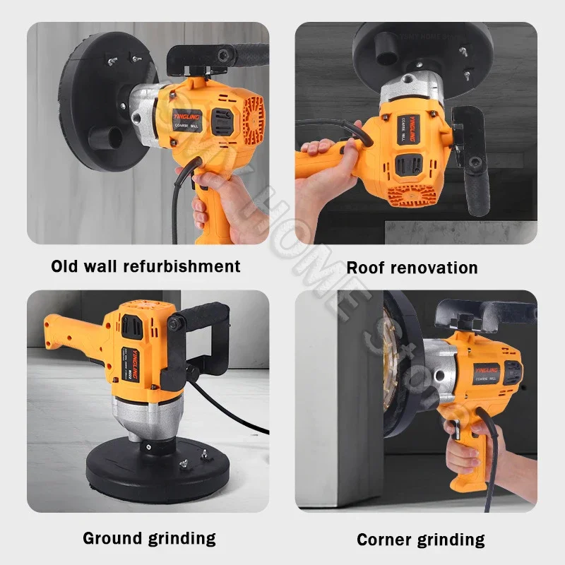 2600W Wall Grinding Machine Industrial Floor Concrete Polishing Cement Rough Grinding Planer Dust-free dead-end Grinder tools