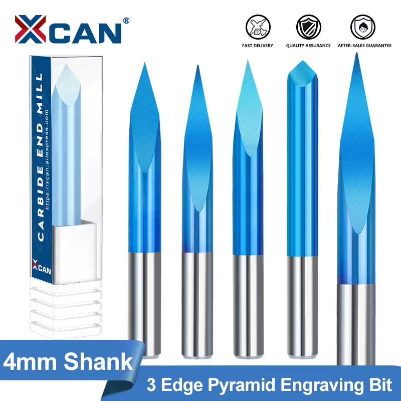 

XCAN Milling Cutter 4mm Shank 3 Edge Pyramid Engraving Bit 20 30 40 45 60 90 Degrees CNC Machine Router Bit Engraving Bit Tool