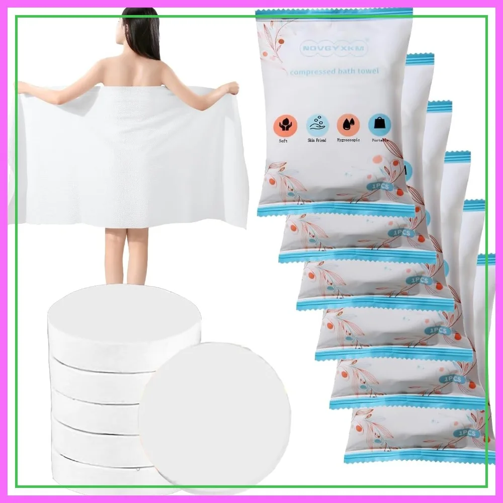 

6 Packs Large Compressed Towel 56'' x 28'' Disposable Cotton Bath Towels for Travel, Camping, Beach