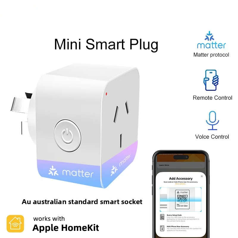 

Умная розетка Matter австралийского стандарта, вилка управления Wi-Fi, мобильный пульт дистанционного управления, голосовое управление, мини-умная розетка Ac110-240v