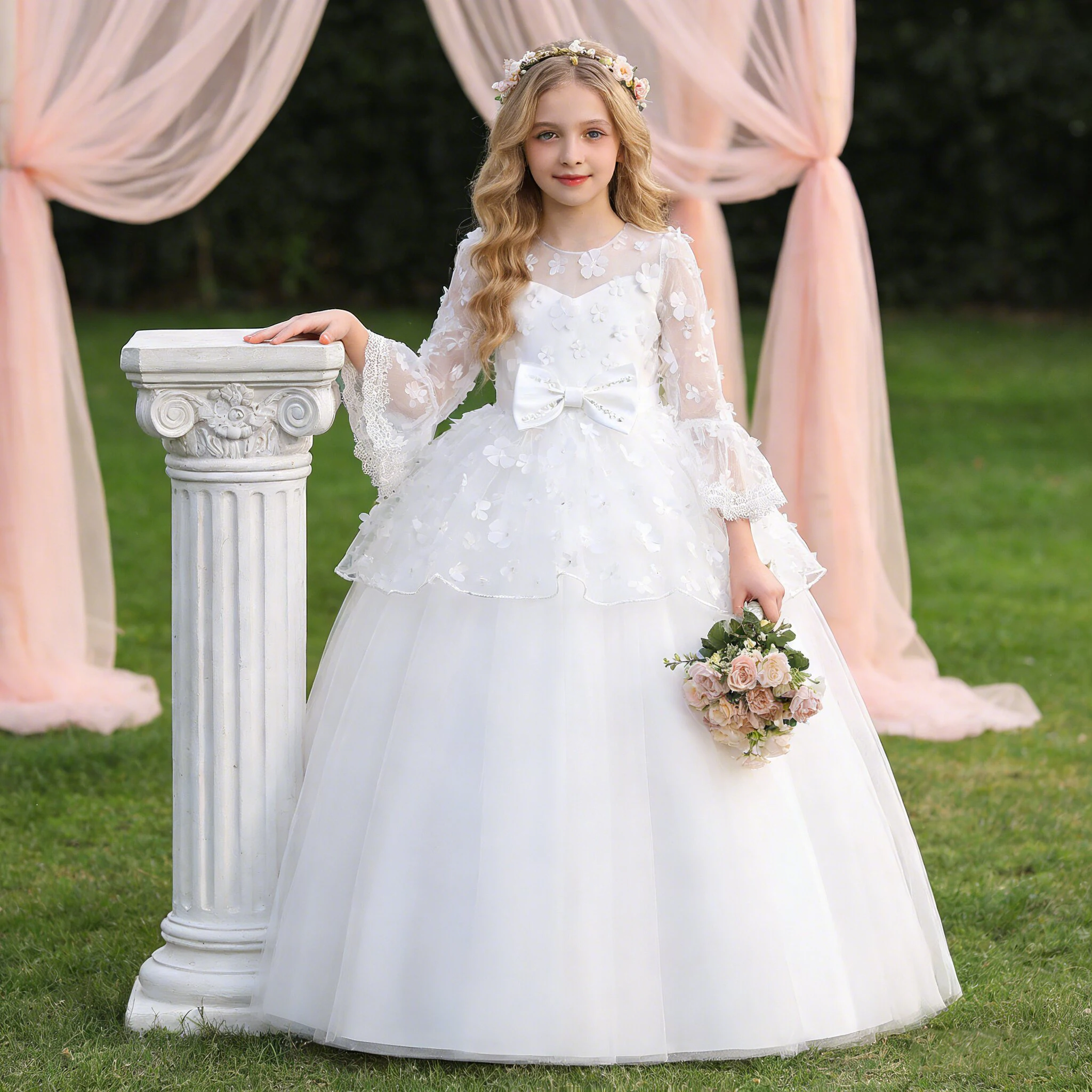 

Fashion Baptism Bridesmaids Girls Dress Elegant Tulle Flower Wedding Party Princess Prom Dresses Girl Birthday Evening Costumes
