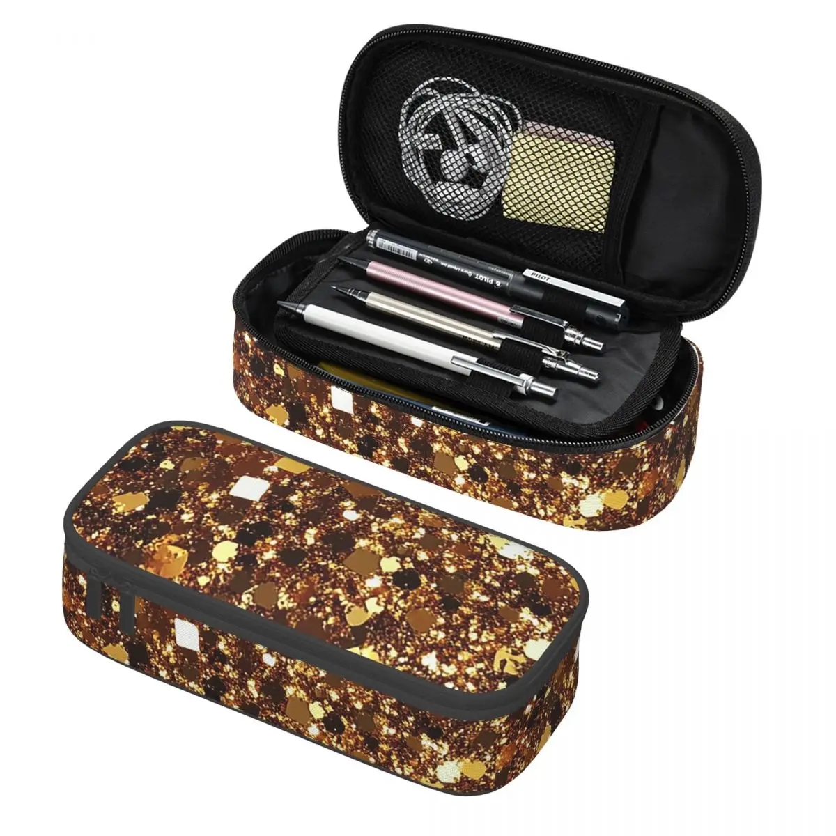 جليتر ذهبي (4) مقلمة حامل أقلام تخزين لوازم مكتبية سعة كبيرة صندوق أقلام حقيبة أقلام رصاص للطلاب