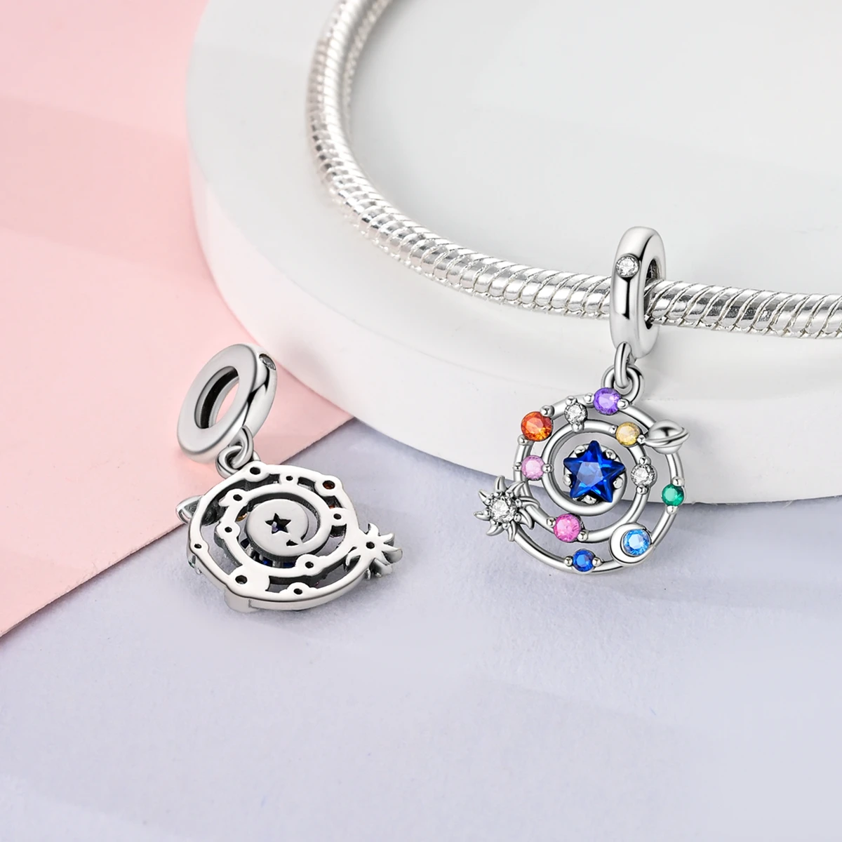 Silver Plated Beads Moon Evil Eye Luminous Firefly Charms Fit Original Bangle Bracelet Charm Pendants Fine Jewelry Gift