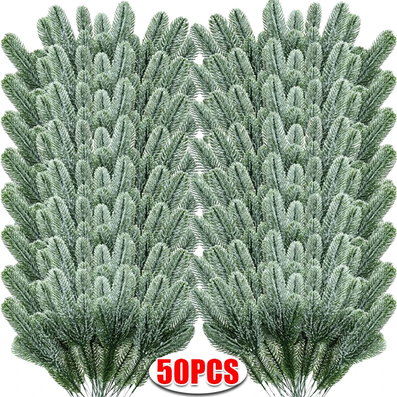 Christmas Artificial Pine Tree Branches Green Plants Fake Pine Greenery Stems DIY Crafts Wreath Xmas Home Garden Decor Wholesale