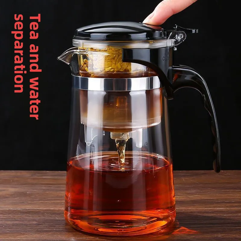 Glass Teapot with Removable Infuser,1000ml Clear Tea Kettle with One Button Press to Filter the Tea Soup,Loose Leaf and Blooming