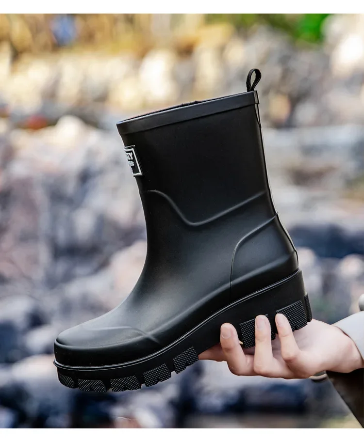 2026 Modische koreanische Damen-Regenstiefel (Wadenhöhe) mit dicker Sohle, verschleißfest, rutschfest, wasserdicht, für die Autowäsche geeignet – Detail 24