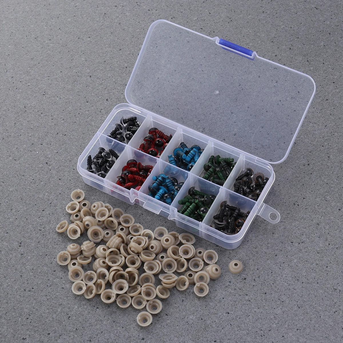 Set di 100 Occhi in Plastica da 8mm in 5 Colori con Rondelle di Sicurezza per Creazione di Peluche e Pupazzi