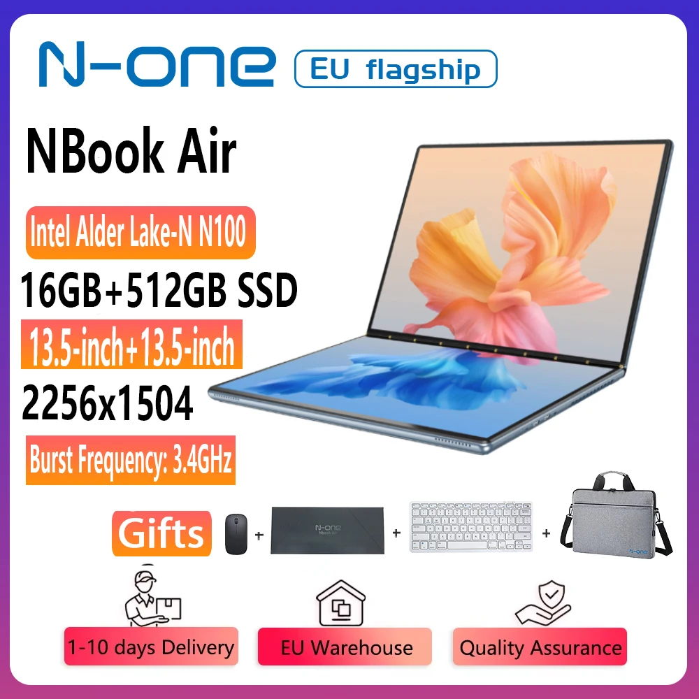 2024 N-one NBook air Windows 11 Intel N100 Dual 13.5 inch Dual Touch Screen 2 in 1Laptop 16GB+512GB