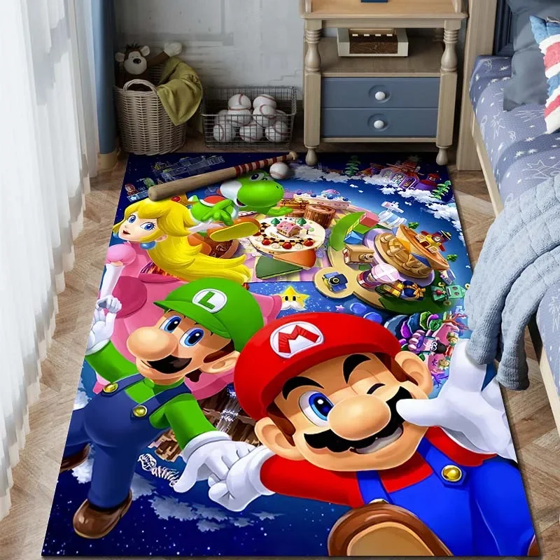 Classic Games Super Mario Cartoon Pattern Living Room Bedroom Carpet Bedside Floor Mat Kid's Room Cloakroom Play Mat Area Rug