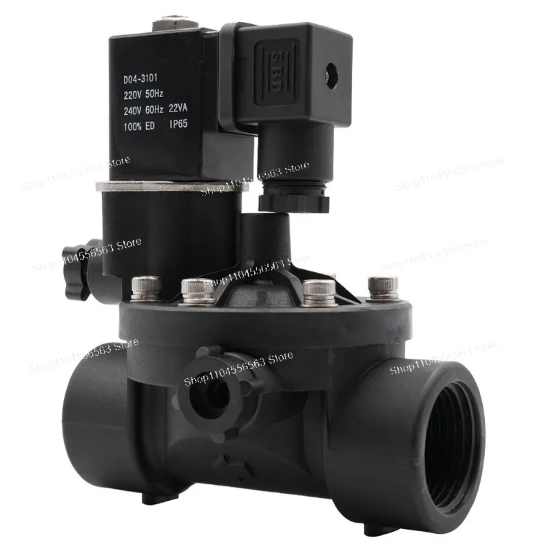 AC220V 2-Way NC/NO Pilot-Operated Plastic Solenoid Valve, Water Valve with Manual Switch & Flow Adjustment