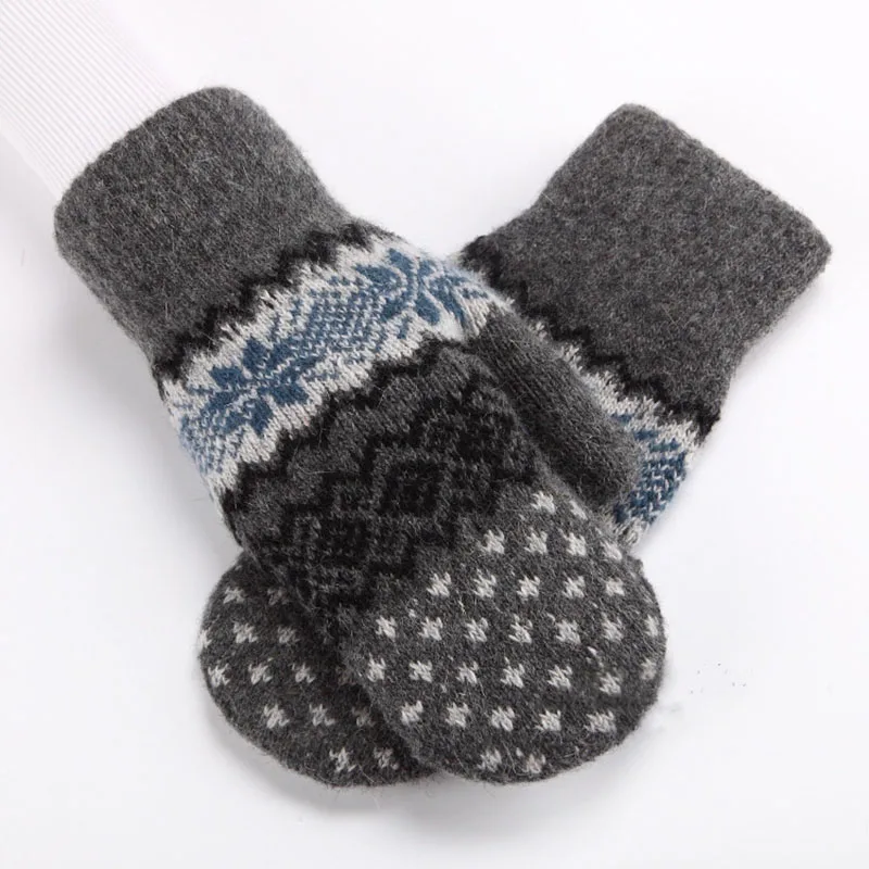 Christmas Cute Jacquard Weave Double Layer Plus Velvet Thicken Wool Knitted Gloves Men Women Winter Outdoor Cycling Warm Mittens