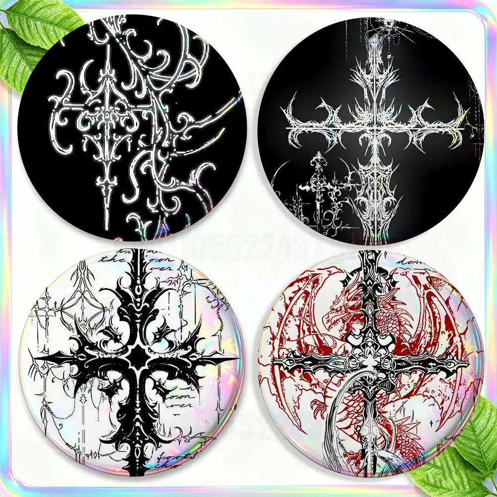 

Cyber Sigilism Cross Art Brooches for Backpack Accessories 25,32,44,58,75mm Round Enamel Pins 2-piece set Cartoon Anime Badge