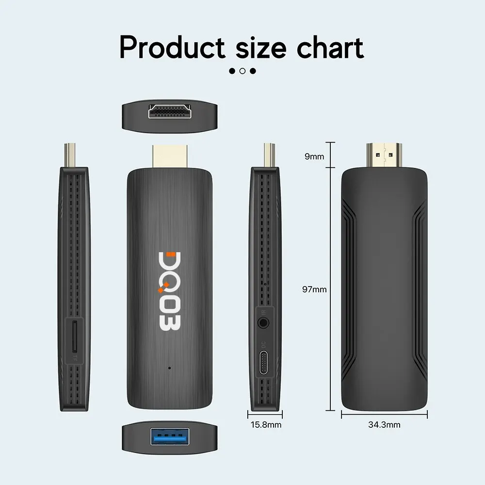 DQ03 Mini TV Stick Android 10 Quad Core ARM Cortex A53 2GB 16GB Obsługa 4K H.265 2.4G&5.8G Wifi Streaming Smart TV Box 1GB 8GB