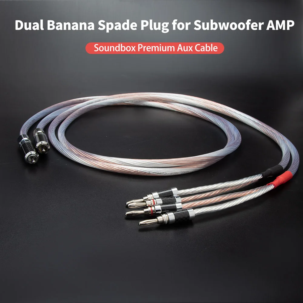 7N OCC Silver-Plated Audio Speaker Cable Dual RCA Lotus to Dual Banana Spade Plug for Subwoofer AMP Soundbox Premium Aux Cable