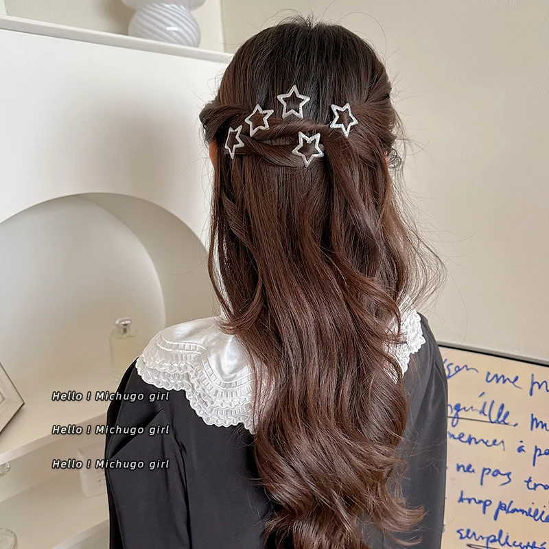 2/10Pcs Drip Oil Star BB Hairclips Girls Y2K Cute Star Barrettes Women Simple Metal Snap Clip Headdress Hair Jewelry Accessories