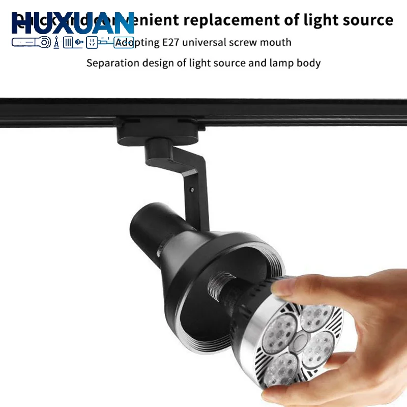 PAR30 LED E27 Track Light Bracket Base 2/3Wires Rail Ceiling Lamps Holder Clothing Store Living Room Commercial Use