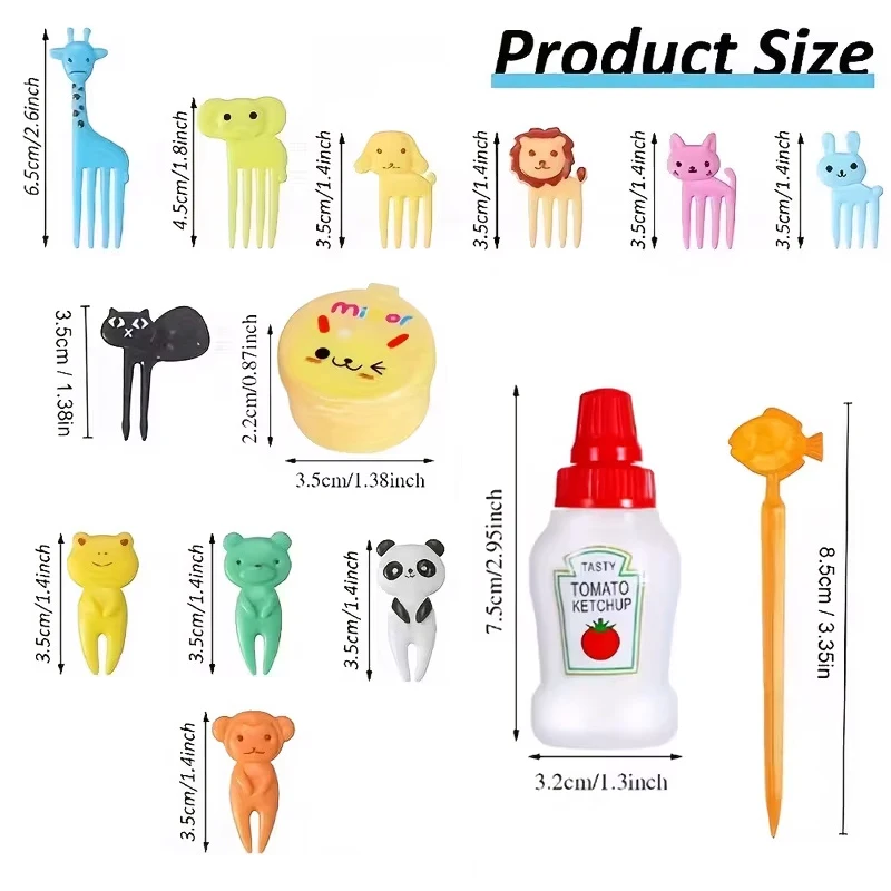 12-46pcs Bento Box Accessory Set Cute Mini Fruit Forks Set Portable Tomato Sauce Dispenser Set For Camping School Lunch Boxes