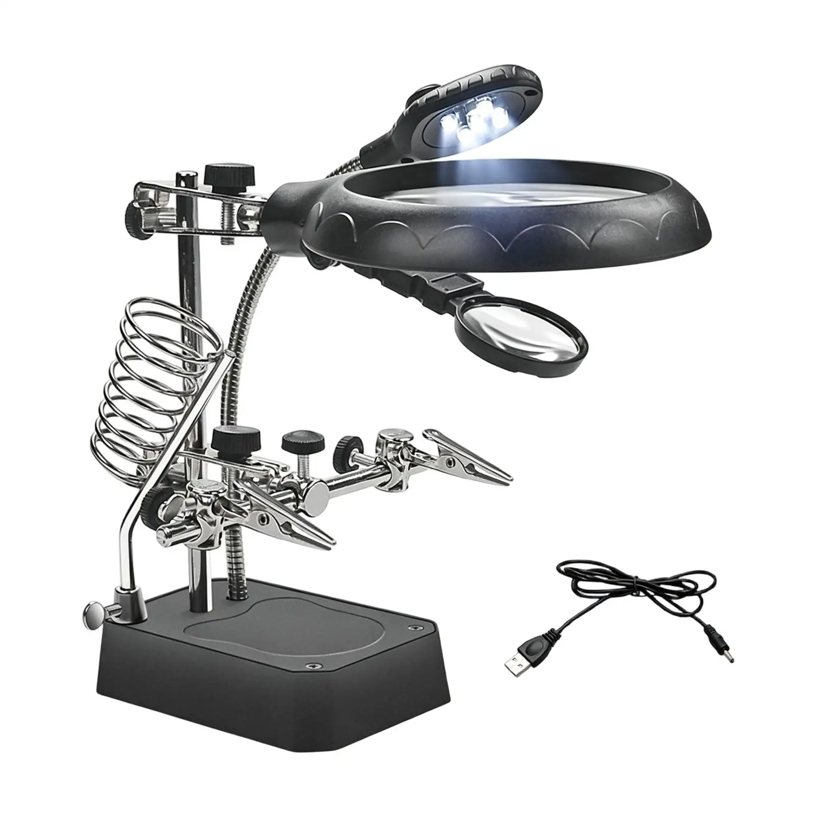 Soldering Helping Hands Holder with LED Light Alligator Clips 5x Magnifying Glass Solder Helping Hand for Professionals Jewelry