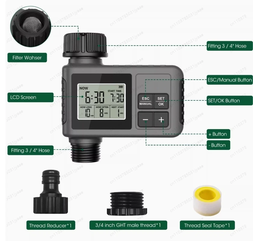 

Automatic Water Timer Intelligent Irrigation Watering System Sprinkler Timer Garden Programmer Equipment IPX7 LCD Display