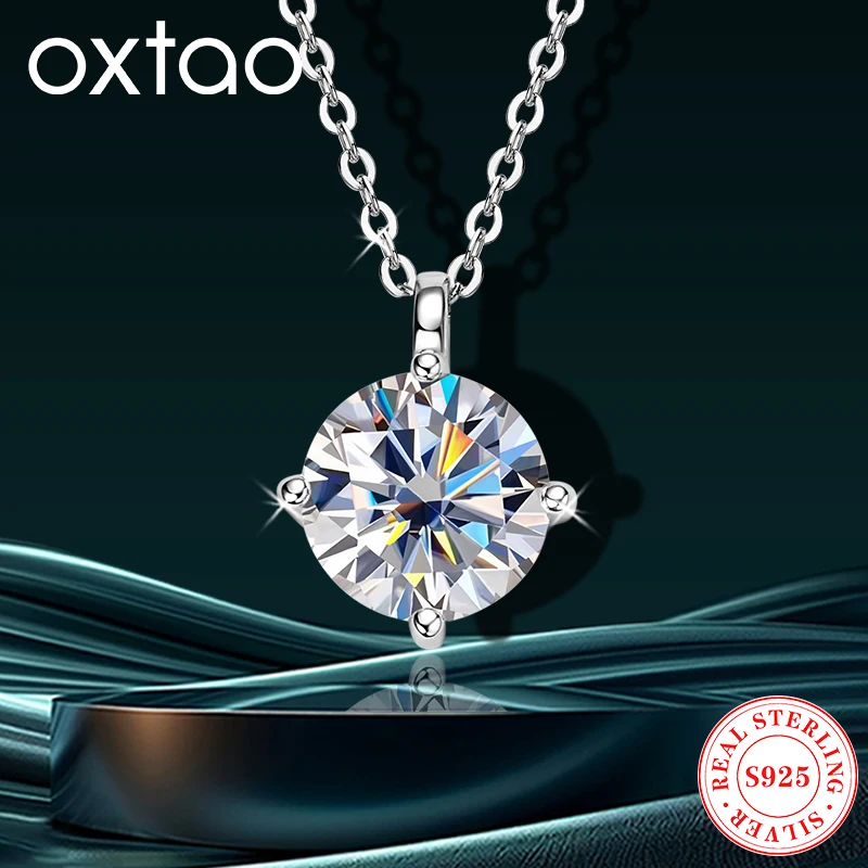 

OXTAO Original 925 Silver Women's 1ct 2ct 3ct D Moissanite Solitaire Drop Necklaces Four Claw Pendant Plated Gold 14k Jewelry