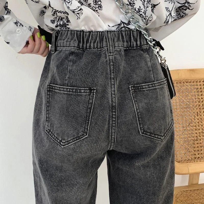 

High Waist Wide Leg Jeans Women's Faion Hong Kong Sle Waed Denim Pants Autumn Season High Elastici Long Trousers
