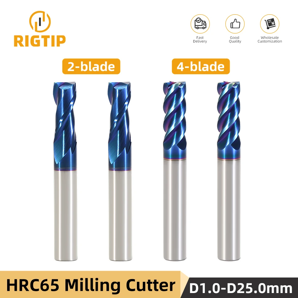 

RIGTIP HRC65 Carbide End Mill 2/4 Flutes Milling Cutter Alloy Coating Tungsten Steel Cutting Tool CNC Maching Endmill 1-20mm