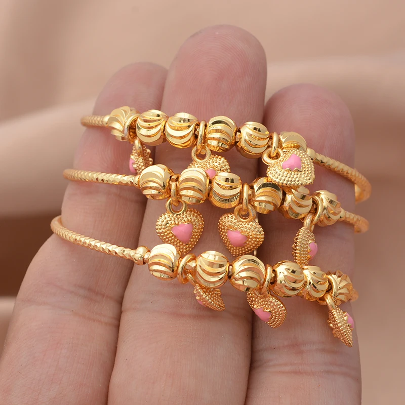Baby-Armreifen, 4 Stück/Lot, afrikanische goldfarbene Armreifen für Babys und Kinder, Herz-Armband, Artikel aus dem Nahen Osten, Born Lucky Jewelry, Super Friday – Detail 2