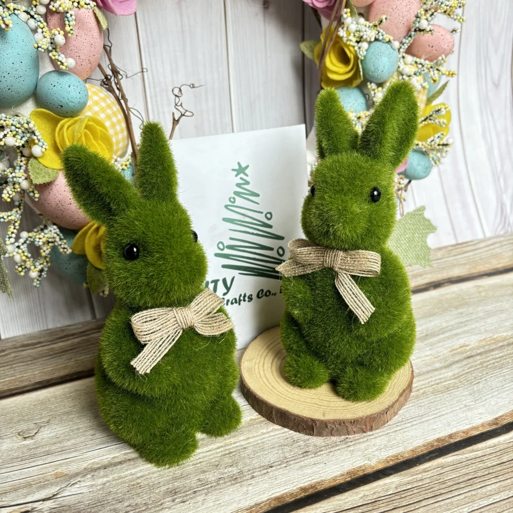 Flocking Simulation Moss Bunny Decoration, Holiday Ornament