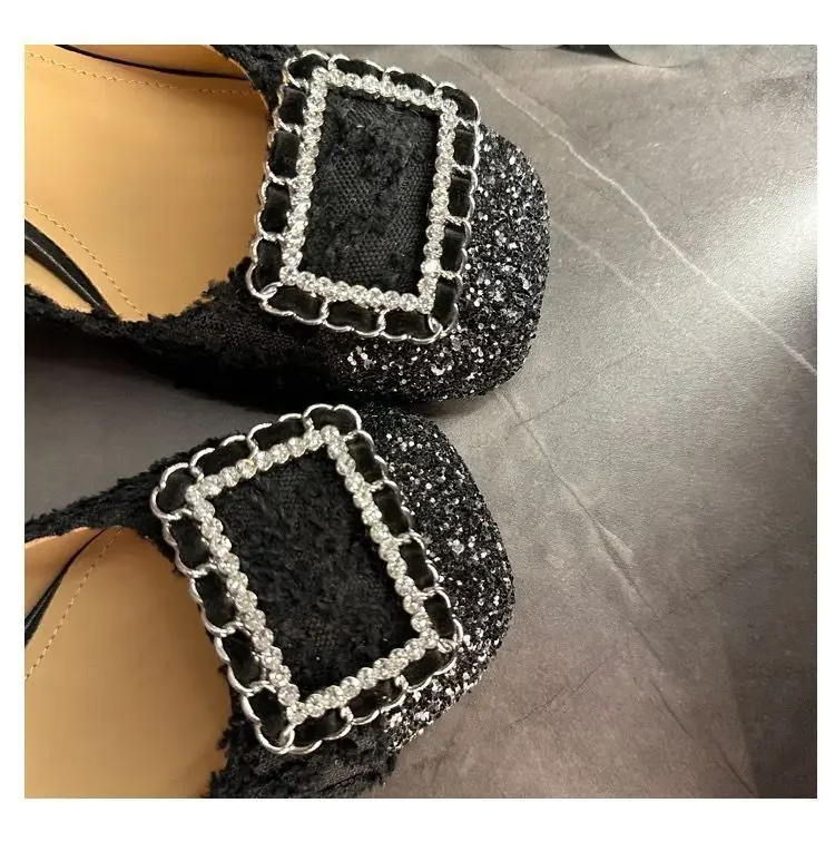 Little Fragrant Wind For Women\'s 2025 Spring/Summer New Thick Heels With High Heels, Straight Line, Wrapped Sandals