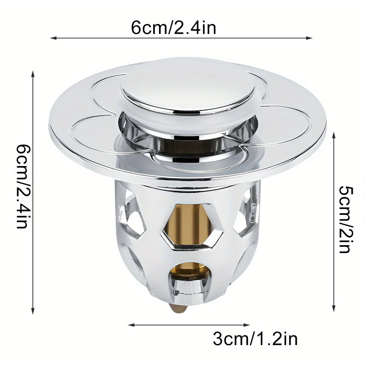 سدادة حوض الحمام من الفولاذ المقاوم للصدأ مع سلة التقاط الشعر المضادة للانسداد - فلتر تصريف منبثق من نوع الدفع السهل