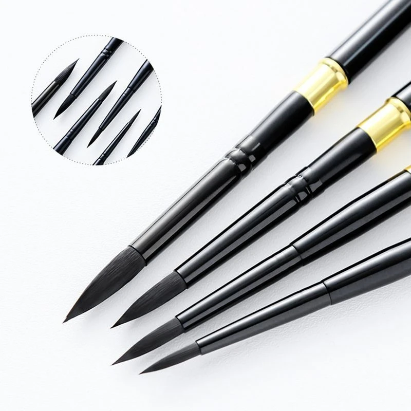 Black Swan Detail Paint Brush Set 3 Pcs with Red Liner Brush for Fine Detailing and Art Painting