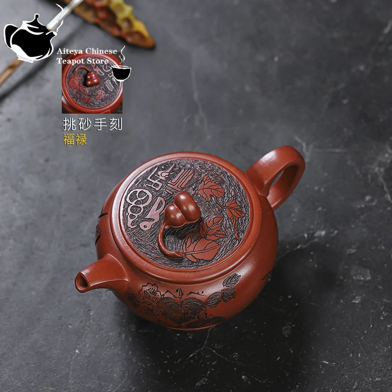 Yixing-Pot tanah liat ungu buatan tangan, pasir darah naga, Set teh Kung Fu disertai Fulu, teko teh Cina, kapasitas kecil, 180ml