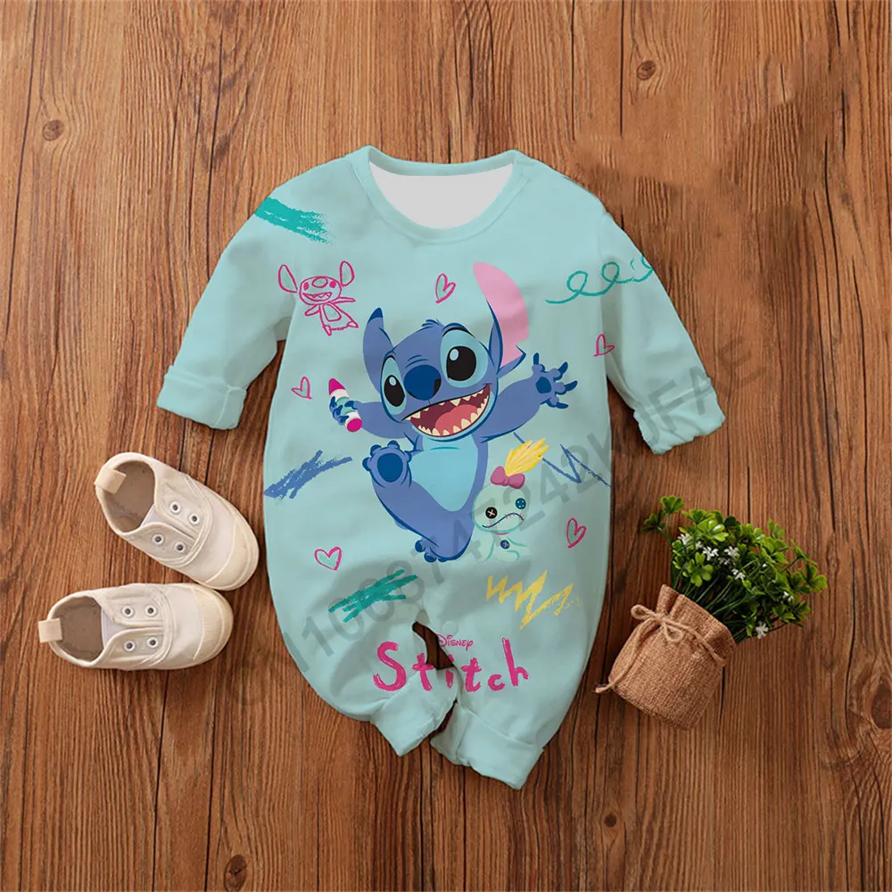 Cartoon Anime Lilo & Stitch Baby Romper 0-4 Years Spring Autumn Boy Girl Babies Jumpsuit 2024 Casual Newborn Climbing Clothing